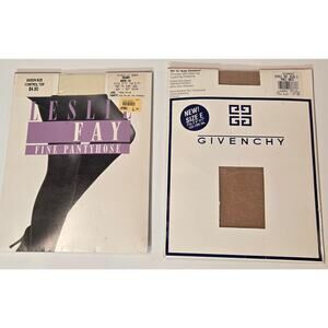 Vtg 90s Pantyhose Lot of 2 Leslie Fay Givenchy Size 1X Ivory Pale Gold